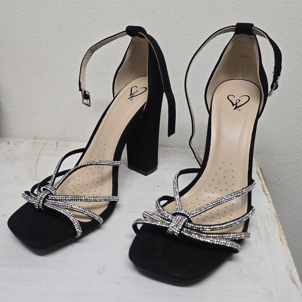 Elegant Black Bling Strap Heels